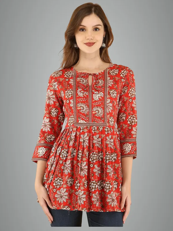 Red_Cotton_Blend_Top_For_Women