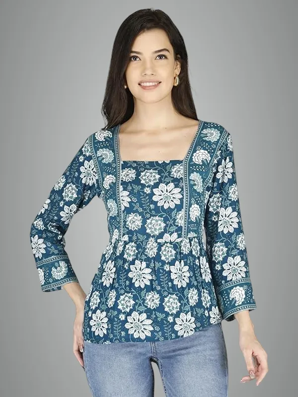 Blue_Cotton_Blend_Top_For_Women