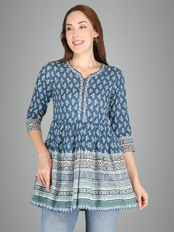 Blue_Rayon_Cotton_Blend_Top_For_Women