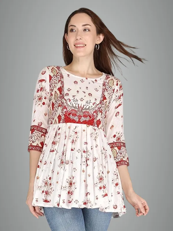 White_Rayon_Cotton_Blend_Top_For_Women