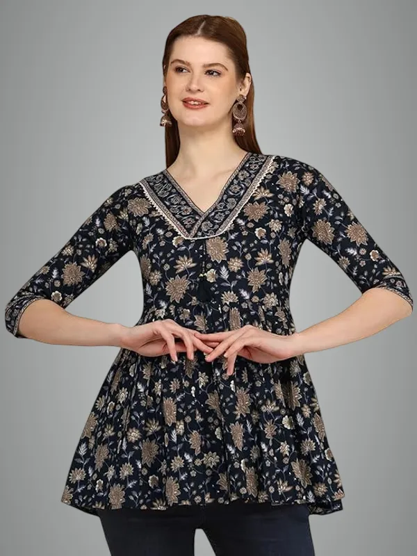 Black_Rayon_Cotton_Blend_Top_For_Women
