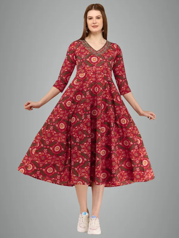 Red_Cotton_Anarkali_Kurti_For_Women