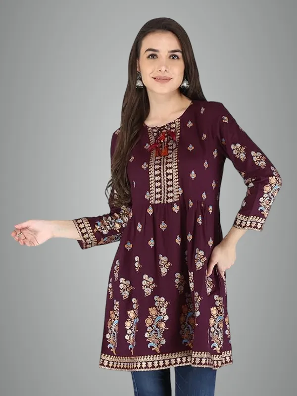 Wine_Rayon_Cotton_Blend_Top_For_Women