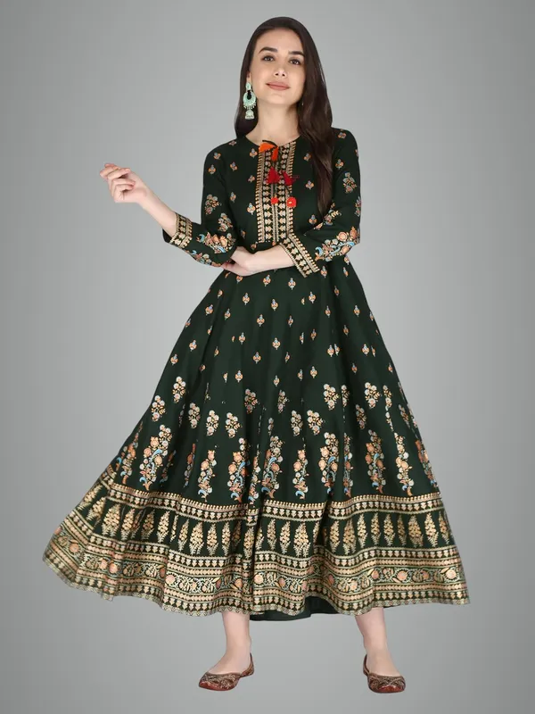 Dark_Green_Rayon_Anarkali_Kurti_For_Women