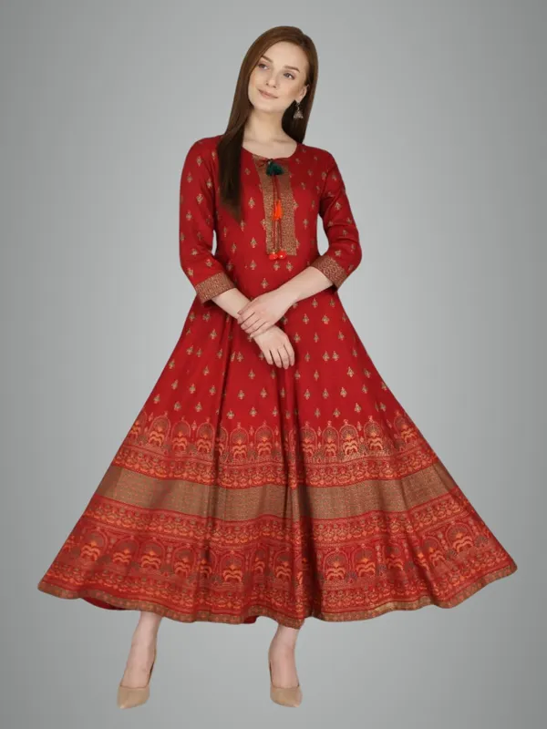 Red_Rayon_Anarkali_Kurti_For_Women
