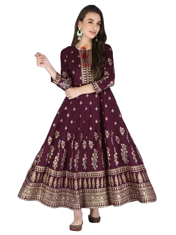 Wine_Rayon_Anarkali_Kurti_For_Women