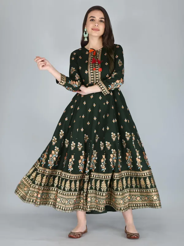 Dark_Green_Rayon_Anarkali_Kurti_For_Women
