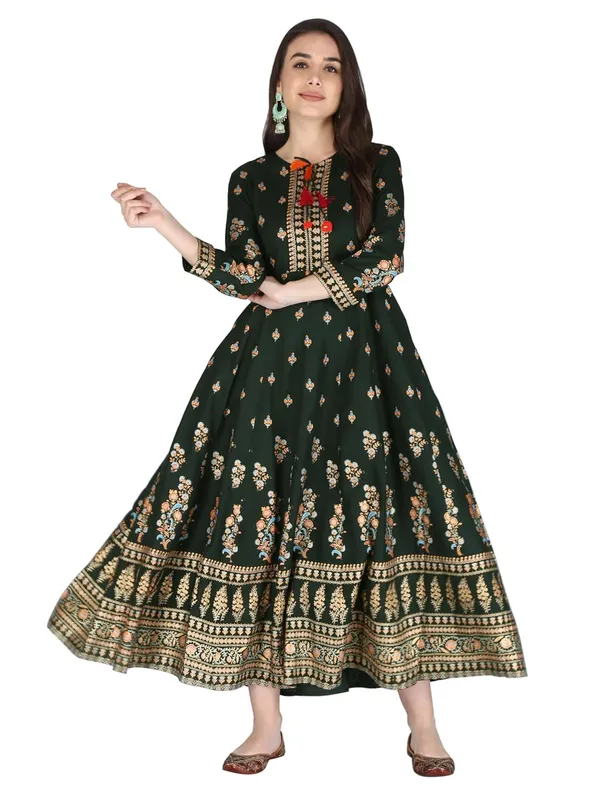 Dark_Green_Rayon_Anarkali_Kurti_For_Women
