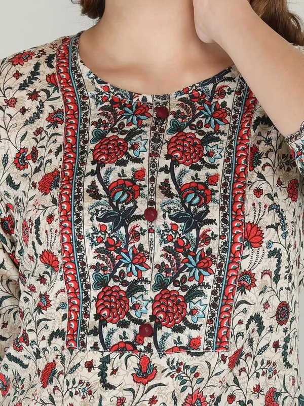 Cream_Rayon_Kurti_With_Pant_For_Women