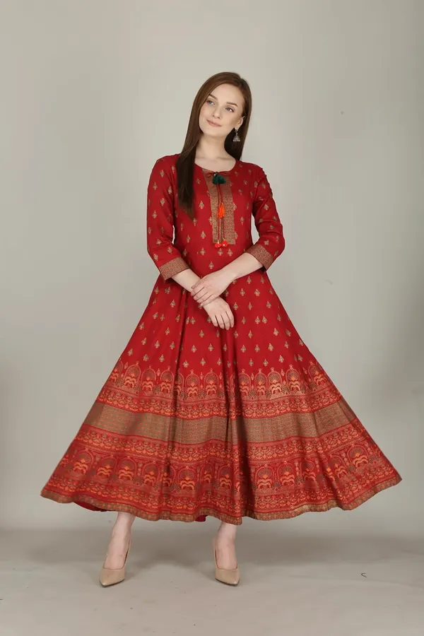 Red_Rayon_Anarkali_Kurti_For_Women