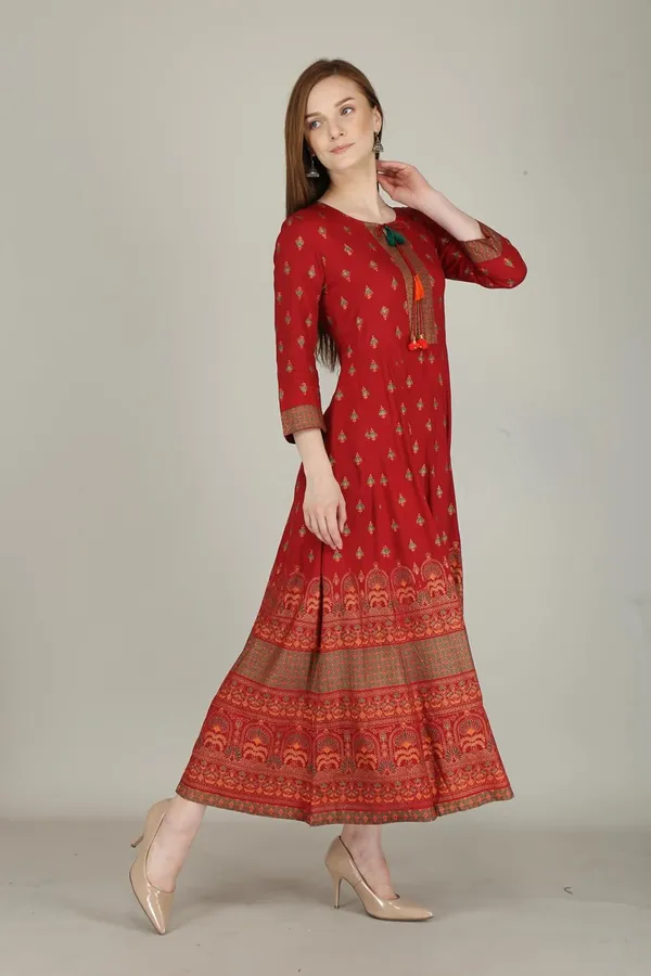 Red_Rayon_Anarkali_Kurti_For_Women
