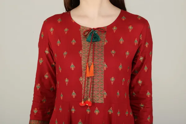 Red_Rayon_Anarkali_Kurti_For_Women