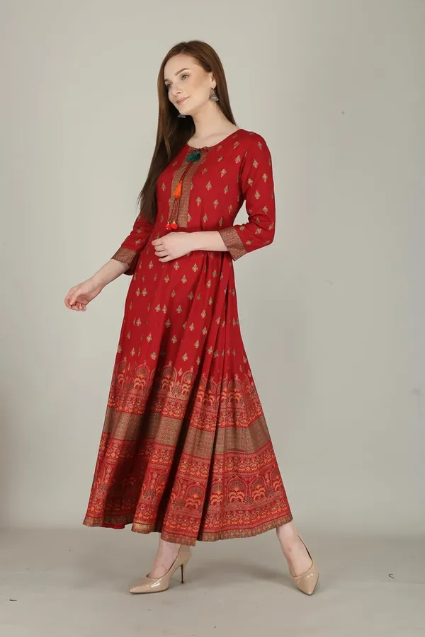 Red_Rayon_Anarkali_Kurti_For_Women