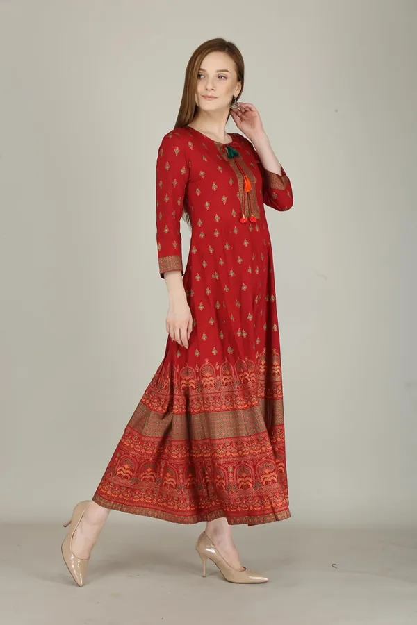 Red_Rayon_Anarkali_Kurti_For_Women