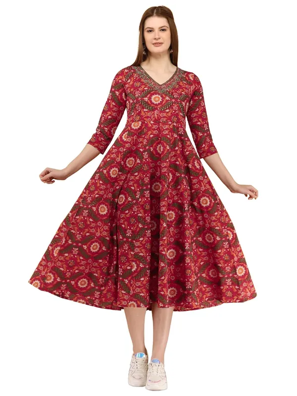 Red_Cotton_Anarkali_Kurti_For_Women