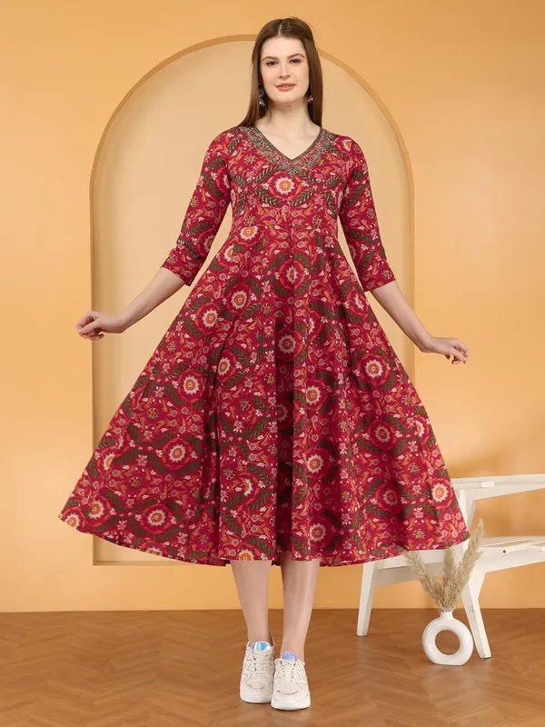 Red_Cotton_Anarkali_Kurti_For_Women
