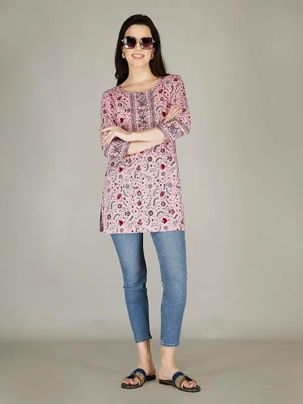 Pink_Rayon_Cotton_Blend_Short_Kurti_For_Women