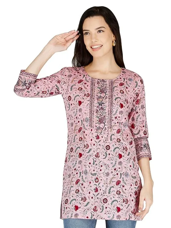 Pink_Rayon_Cotton_Blend_Short_Kurti_For_Women