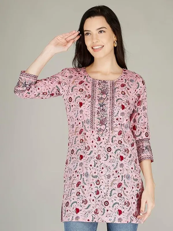 Pink_Rayon_Cotton_Blend_Short_Kurti_For_Women