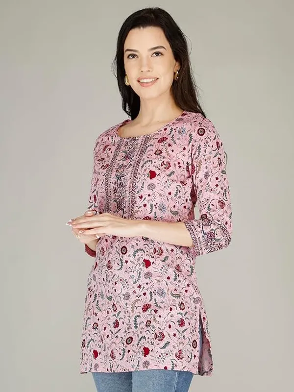 Pink_Rayon_Cotton_Blend_Short_Kurti_For_Women