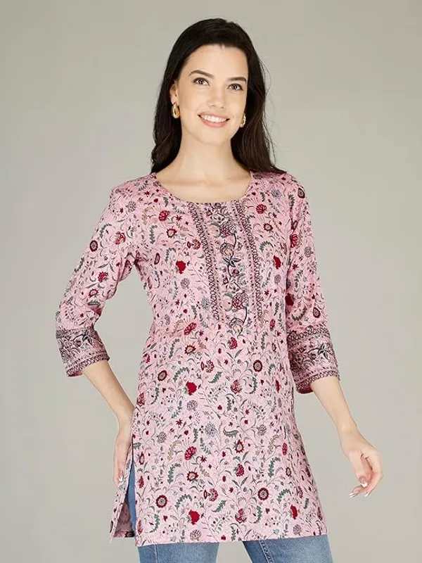 Pink_Rayon_Cotton_Blend_Short_Kurti_For_Women