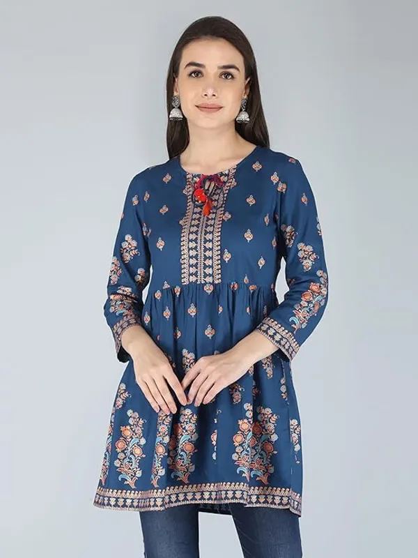 Blue_Rayon_Cotton_Blend_Top_For_Women