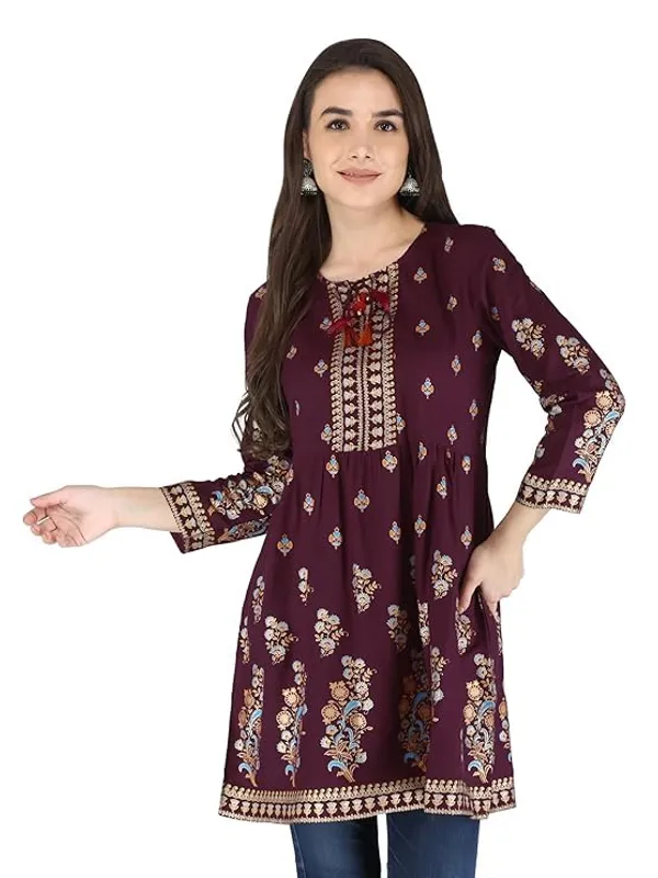 Wine_Rayon_Cotton_Blend_Top_For_Women