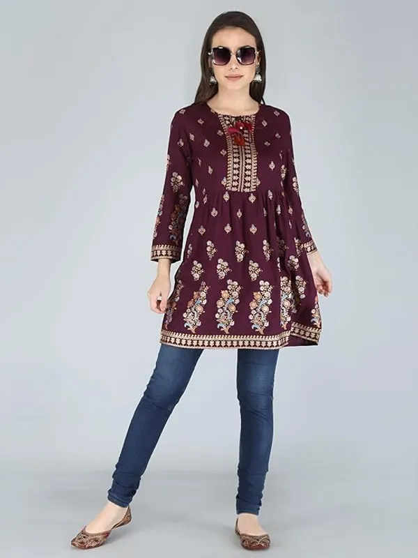 Wine_Rayon_Cotton_Blend_Top_For_Women