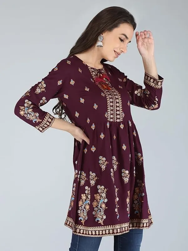 Wine_Rayon_Cotton_Blend_Top_For_Women