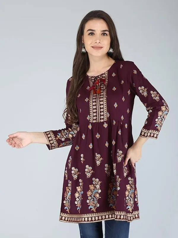 Wine_Rayon_Cotton_Blend_Top_For_Women