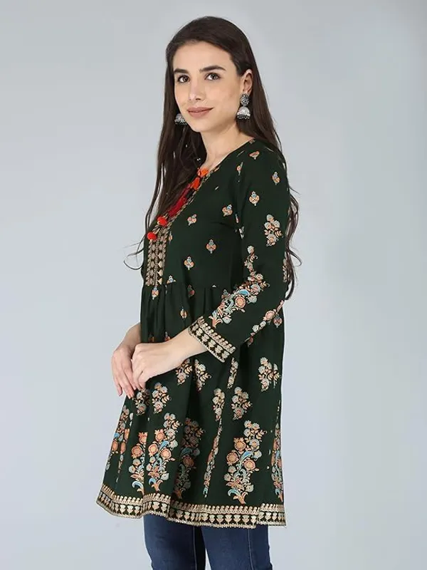 Dark_Green_Rayon_Cotton_Blend_Top_For_Women