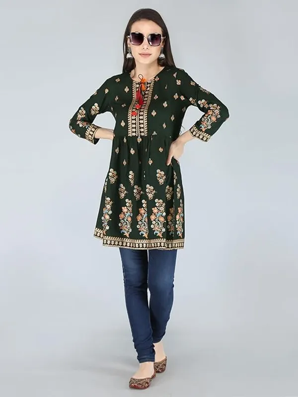Dark_Green_Rayon_Cotton_Blend_Top_For_Women