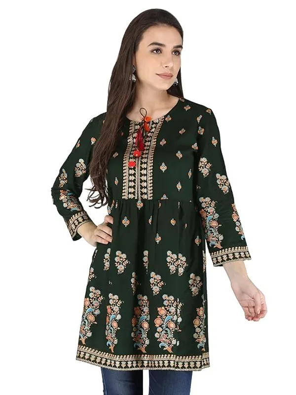 Dark_Green_Rayon_Cotton_Blend_Top_For_Women