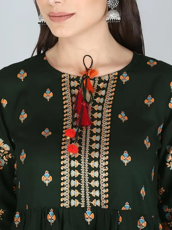 Dark_Green_Rayon_Cotton_Blend_Top_For_Women