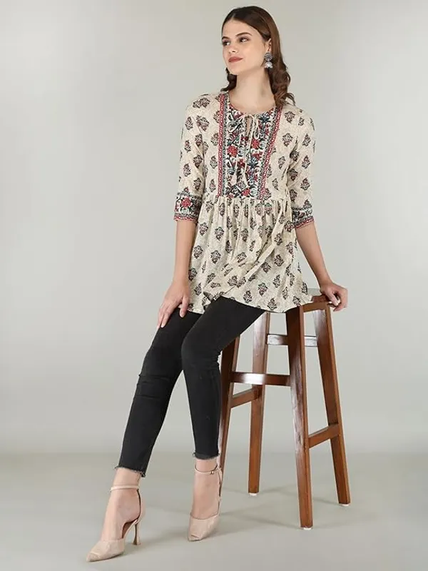 Cream_Rayon_Cotton_Blend_Top_For_Women