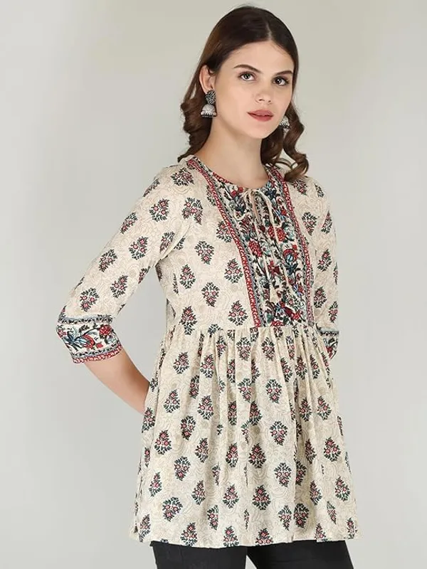 Cream_Rayon_Cotton_Blend_Top_For_Women
