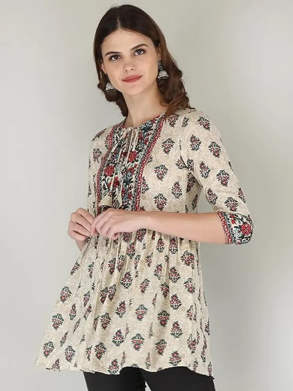 Cream_Rayon_Cotton_Blend_Top_For_Women