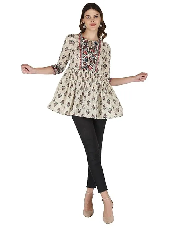 Cream_Rayon_Cotton_Blend_Top_For_Women