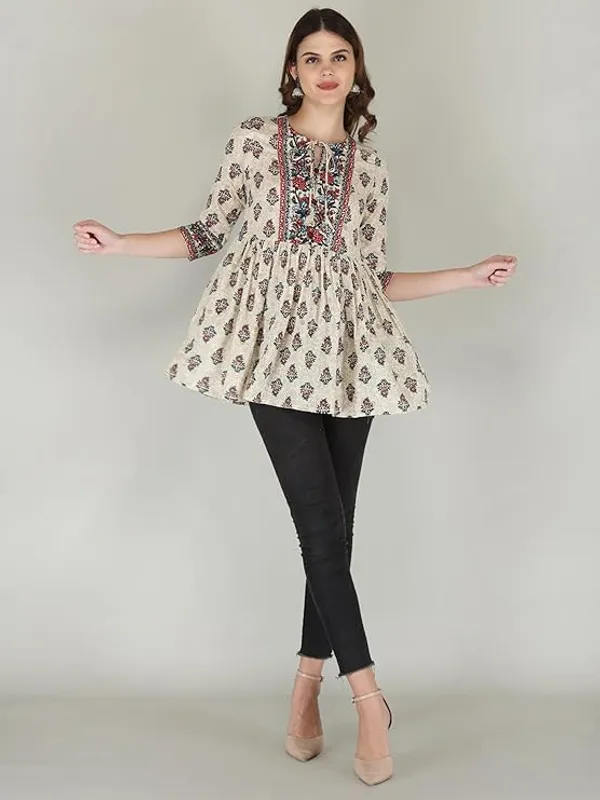 Cream_Rayon_Cotton_Blend_Top_For_Women