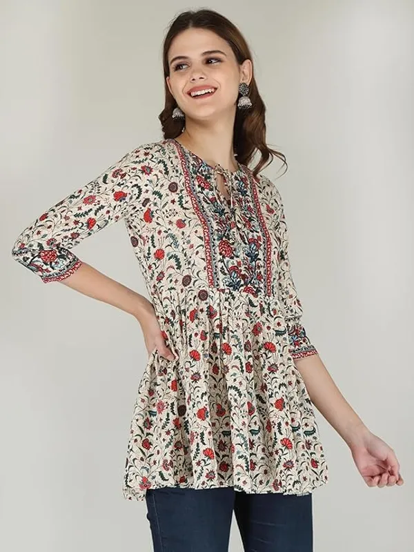 Cream_Rayon_Cotton_Blend_Top_For_Women