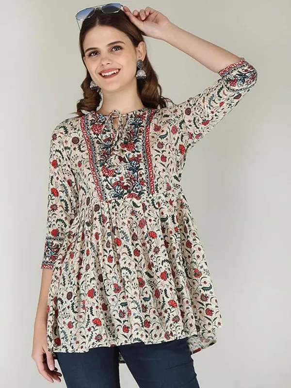 Cream_Rayon_Cotton_Blend_Top_For_Women