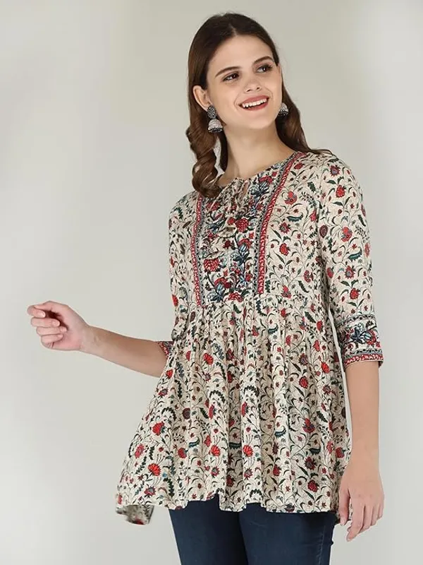 Cream_Rayon_Cotton_Blend_Top_For_Women