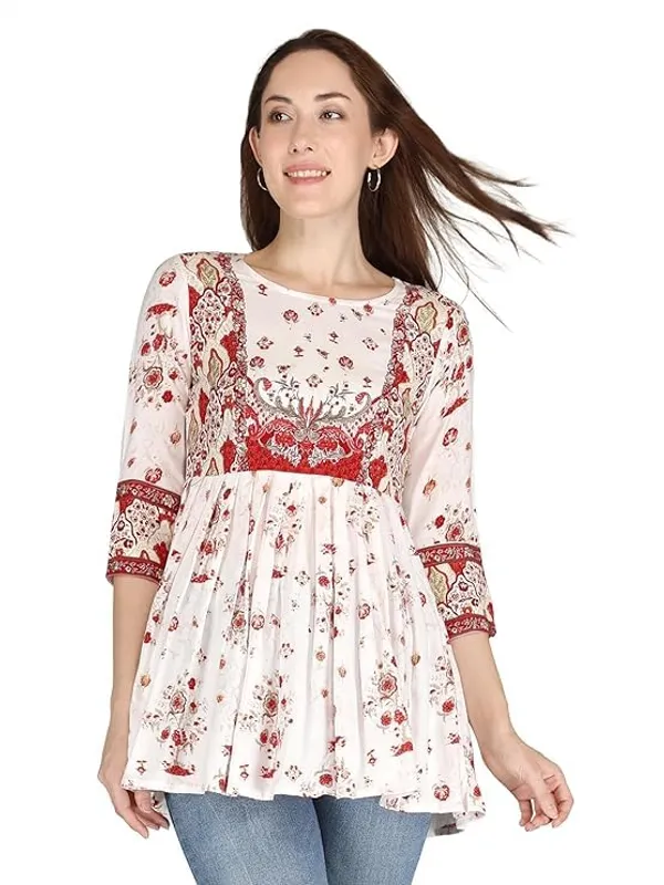 White_Rayon_Cotton_Blend_Top_For_Women
