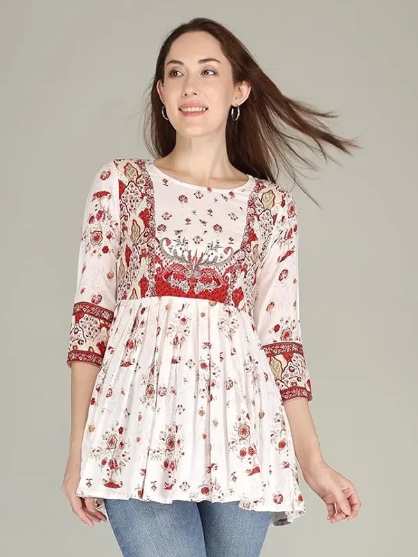 White_Rayon_Cotton_Blend_Top_For_Women