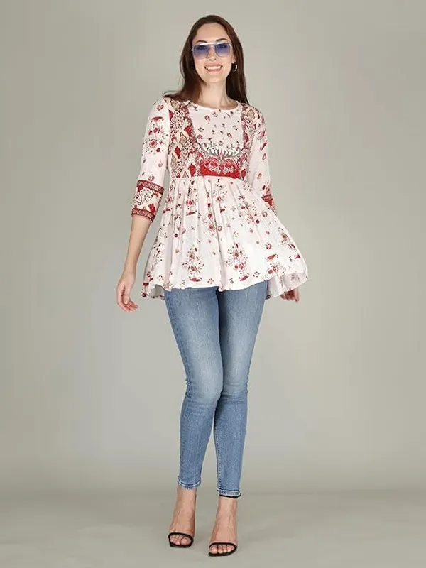 White_Rayon_Cotton_Blend_Top_For_Women