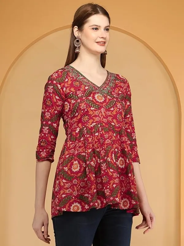 Red_Rayon_Cotton_Blend_Top_For_Women