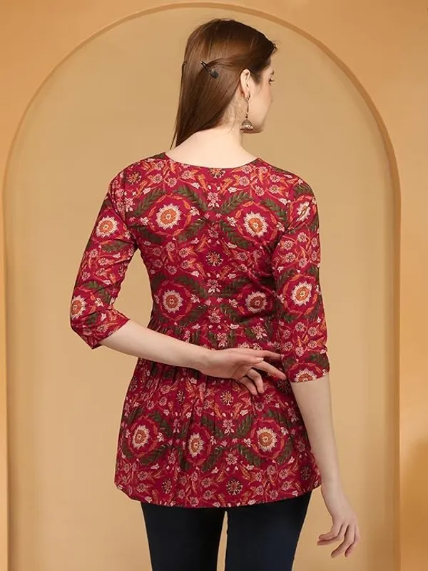 Red_Rayon_Cotton_Blend_Top_For_Women