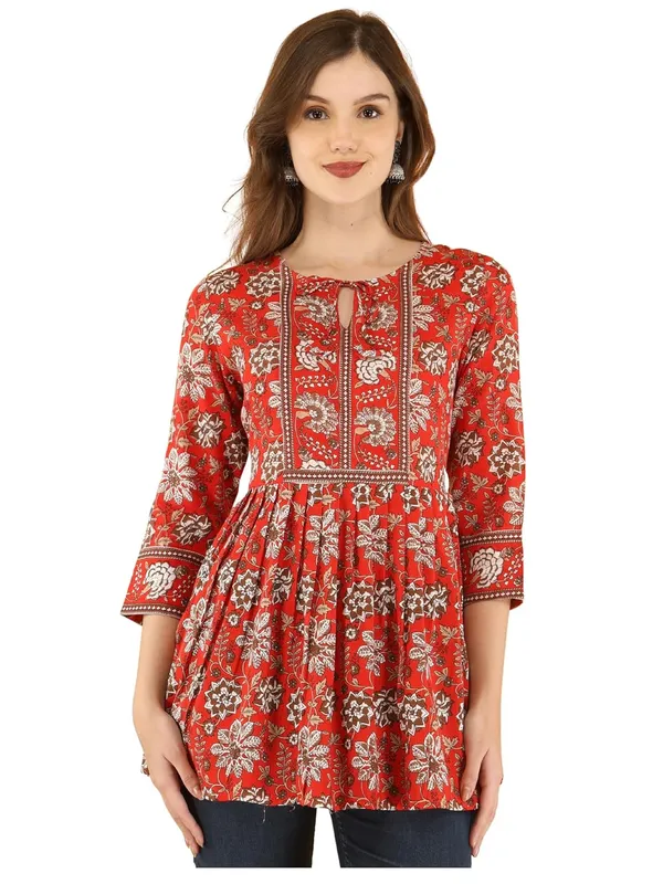 Red_Cotton_Blend_Top_For_Women