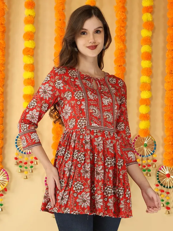 Red_Cotton_Blend_Top_For_Women