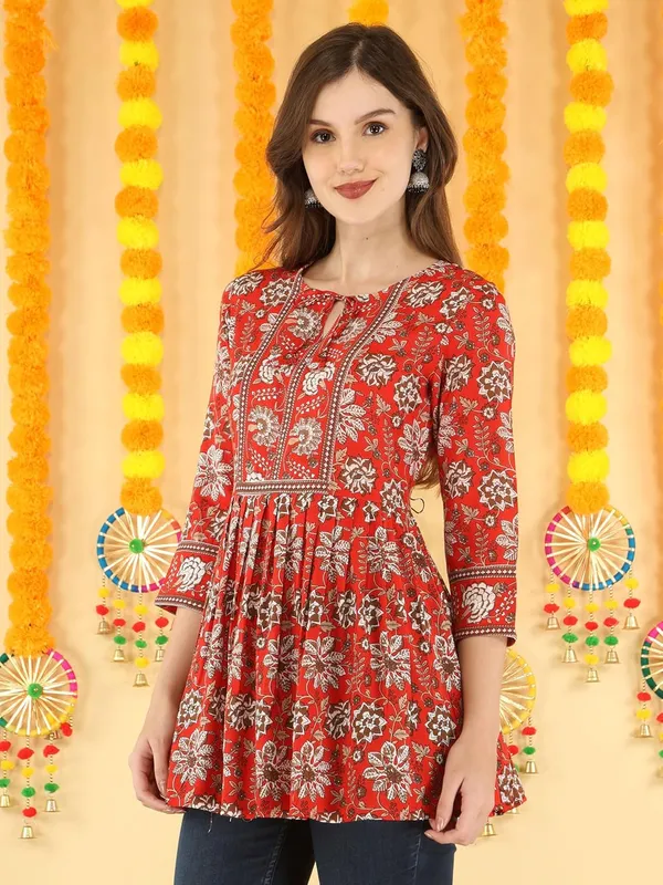 Red_Cotton_Blend_Top_For_Women
